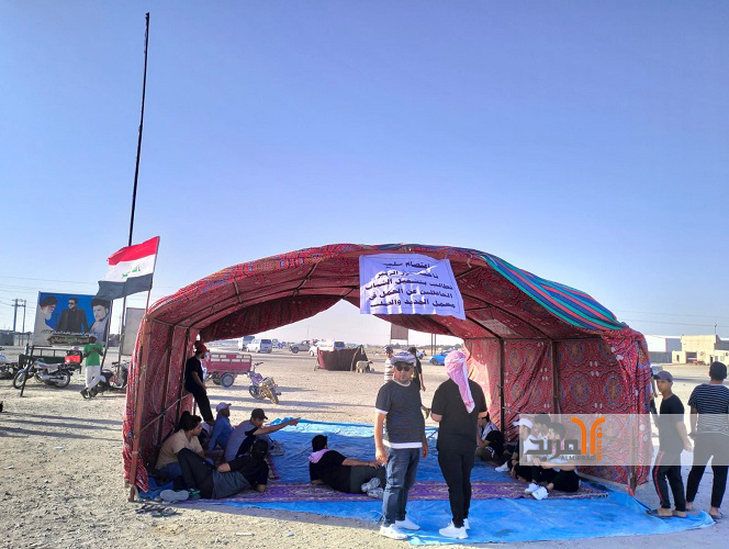 نصب خيمة للاعتصام في خور الزبير للمطالبة بفرص عمل وتلويح بخطوات تصعيدية